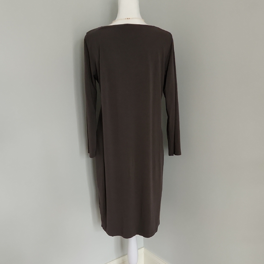 Eileen Fisher Long Sleeve V-Neck Dress in Clay Gray - Picture 4 of 8